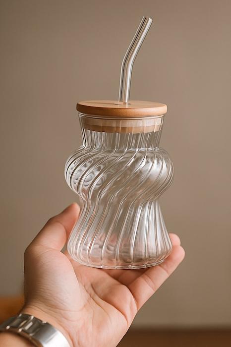 لیوان اسموتی پیرکس با درب بامبو | خرید از نامارا